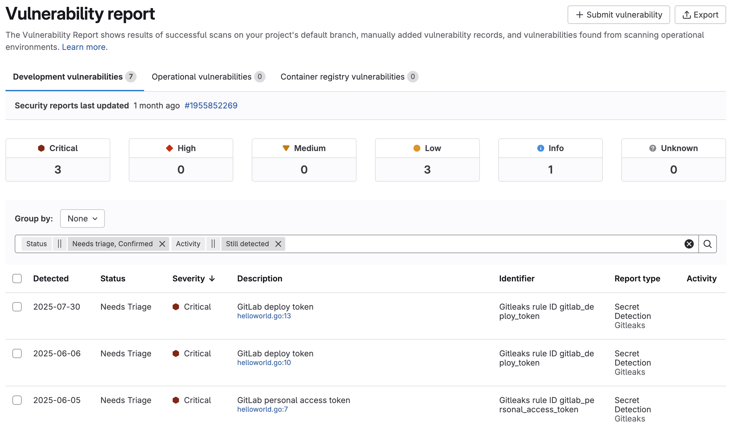 Example project vulnerability report